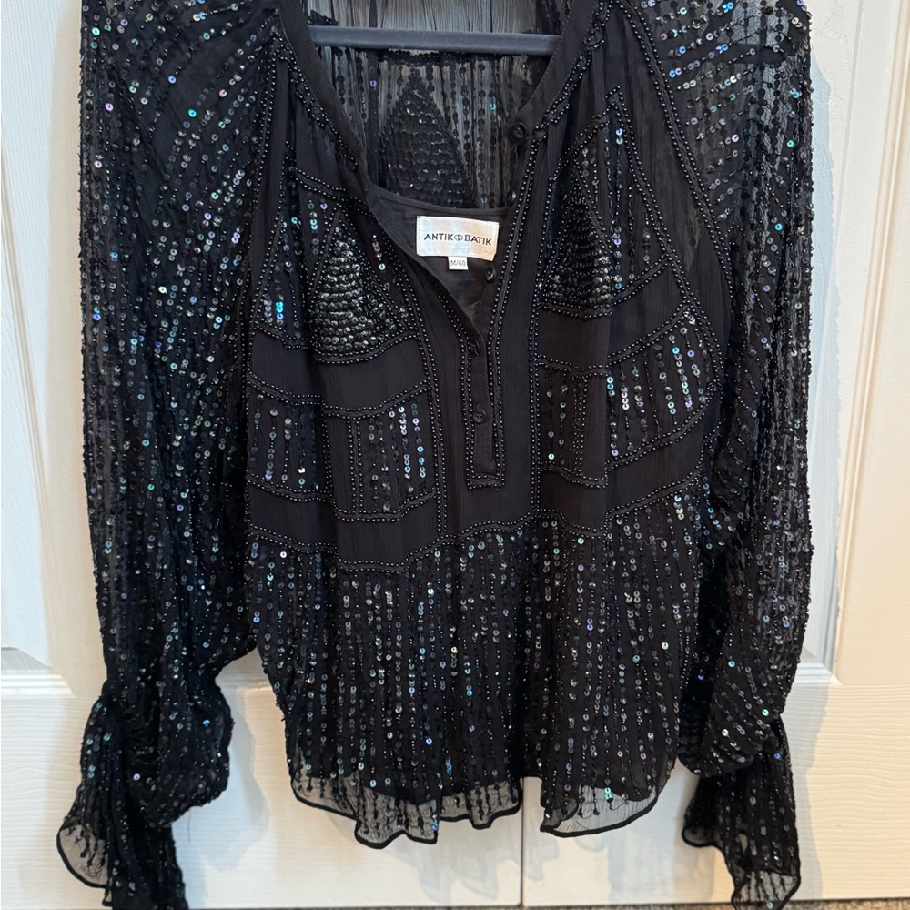 Antik Batik Black Sequin Blouse